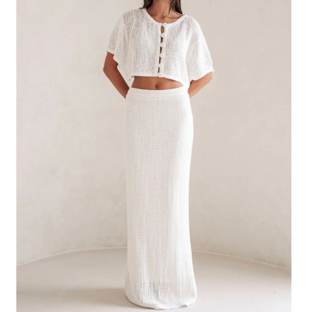 Sabo Skirt White Crochet Maxi Skirt